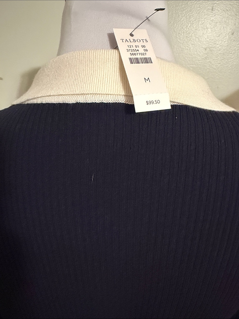 Talbots Navy Ribbed Button Cardigan Cream Trim - Picture 4 of 6
